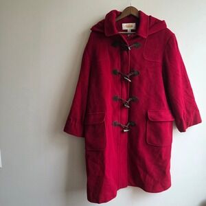 Talbots Vintage Red Wool Duffle Coat Hooded Size 18 Long Quiet Luxury Heritage